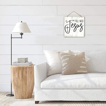 Novelty Hanging Sign 0 Y'all Need Jesus Wood Sign with Jute Rope Bible Verse Saying Rustic Wood Signs Plaque Artwork for Family/Friend/Women/Mother Gift - color: crimson-style-6