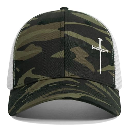 Christian Hats for Men Women,Jesus 3 Nail Cross Hat Christian Religious Gifts for Birthday/Christmas,Black and Silver - color: 592.camo-6