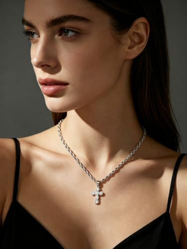 Cross Necklace for Women,14K Gold Silver Plated Box Chain Pendant，Dainty Personalized Charm Jewelry Gift for Her - color: Silver Cross B