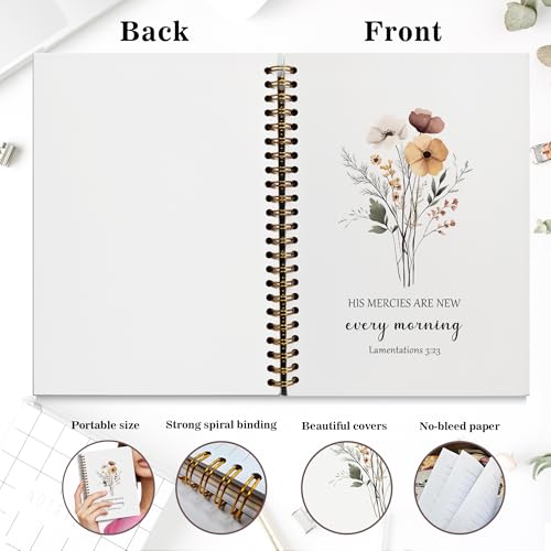 Bible Journal, A5 SpiralChristian Journal with Floral Notebook, HIS MERCIES ARE NEW EVERY MORNING, Bible Verse Gifts for Women Birthday Graduation Christmas, Sunday School, Office Supplies - color: White-3:23