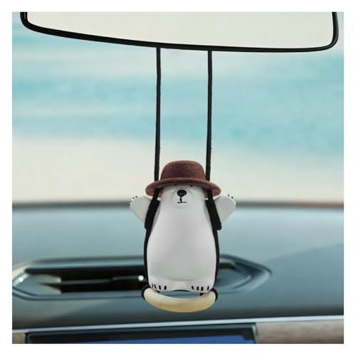 Craedli Swinging Bear Car Rearview Mirror Hanging Ornament (Brown Hat) - color: Brown Hat