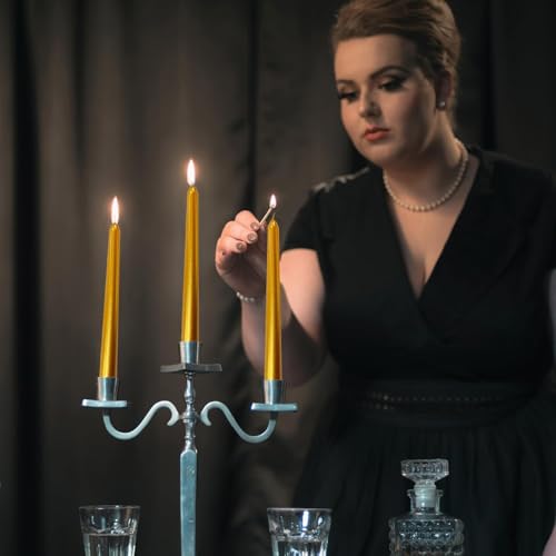 24 Pack Gold Taper Candles丨Taper Candles 10 Inch Dripless丨Unscented & Smokeless Candlesticks Bulk丨7-8 Hours Long Burning Tall Candles丨Ideal for Christmas Weddings Parties Dinner - color: Gold, size: 24 Pack Taper Candle