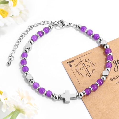 VIBILIA Cross Beaded Bracelets for Women, Birthday Gifts - color: E 3. Cross - Purple
