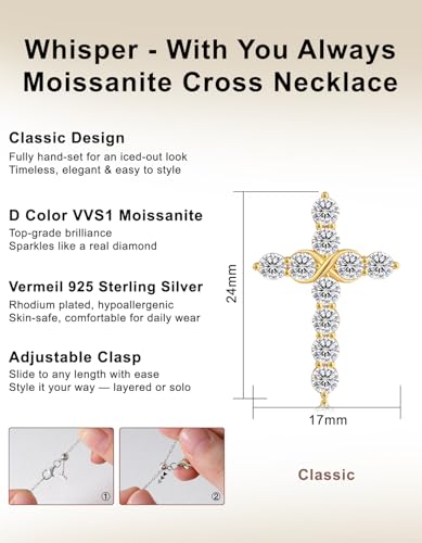 KRKC&CO Moissanite Cross Necklace for Women: 0.6-4.3ct D-Color VVS1 - color: Silver F