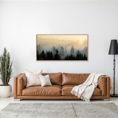 FWIEXA Misty Forest Wall Art Set Framed, Large Mountains Canvas Wall Decor, Green Nature Wall Painting, Foggy Tree Landscape Artwork 20x40 Inches for Living Room, Bedroom, Office, Gift - color: Foggy Forest, size: 40"L x 20"W