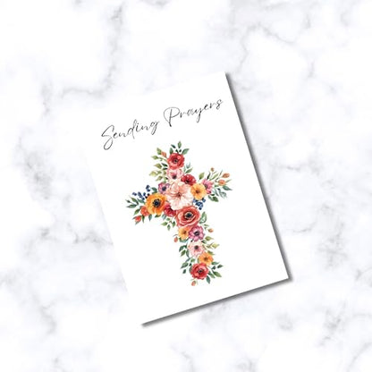 ARK & BAY Christian Sympathy Card For Men & Women of Faith | Religious Sorry For Your Loss, Thinking Of You, Sending Prayers with Cross, Bible Verse and Scripture (Sending Prayers Flower Cross Card) - color: Sending Prayers Flower Cross Card