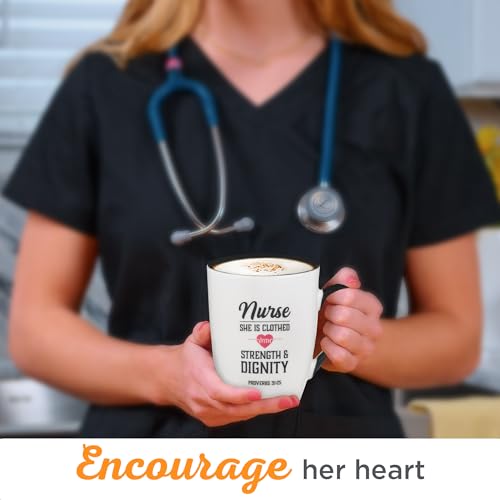 Christian Art Gifts Inspirational Ceramic Coffee & Tea Scripture Mug for Women Nurses: Strength & Dignity Encouraging Proverb, Microwave/Dishwasher Safe Novelty Cup, Cute Heart, White & Black, 12 oz. - color: White & Black/Strength & Dignity Nurse, size: