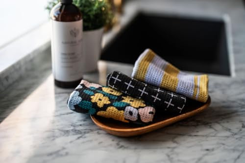 Kitchen Towels, Dish Towels for Kitchen, 3 Pc Kitchen Towel Set - color: Black Yellow