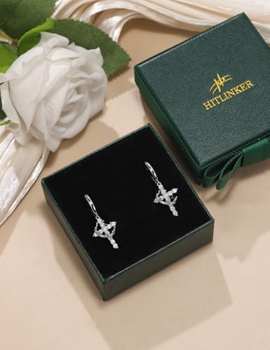 Moissanite Sterling Silver Cross Earrings for Women Huggie Drop - color: Cross Crown (Silver)
