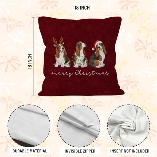 Merry Christmas Basset Hound Throw Pillow Covers 18x18 Home Decor - color: Basset