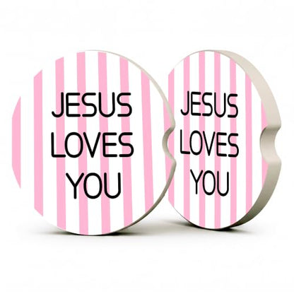Pink Christian Faith Car Coasters, Jesus Loves You Preppy Cup Holders, 26 - color: Pink Christian Faith