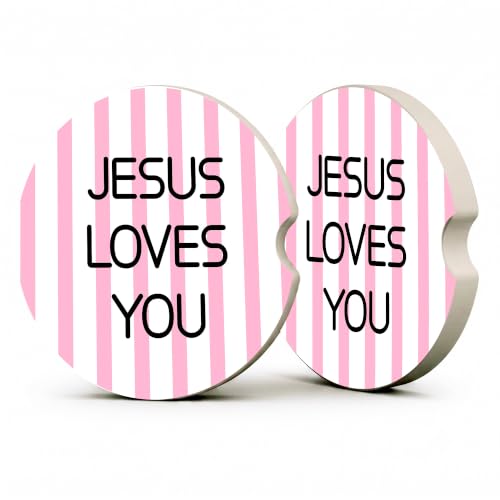 Pink Christian Faith Car Coasters, Jesus Loves You Preppy Cup Holders, 26 - color: Pink Christian Faith