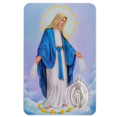 Holy Prayer Card with Built-In Medal Pendant | Laminated Full-Color Prayer Card | Great Variety | Great Christian Gift for First Communion and Confirmation (Hail Mary Card with Medal) - color: Hail Mary Card with Medal