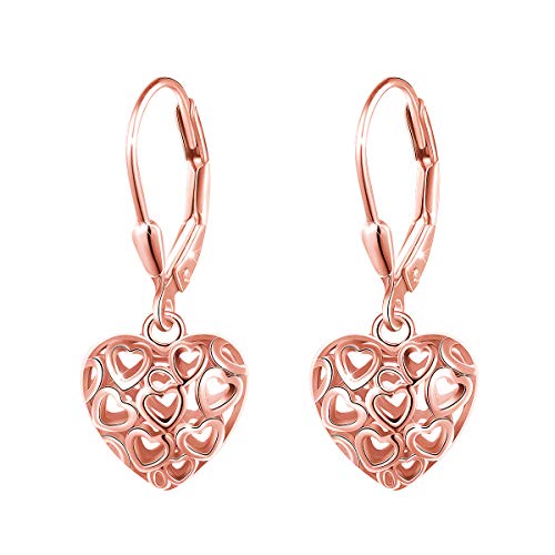 S925 Sterling Silver Heart Dangle Drop Earrings for Women Jewelry Gift - style: Heart Drop. Rose