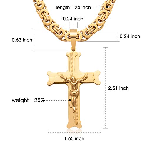 Mens Stainless Steel Silver Gold Jesus Cross Pendant Necklace Chain Bracelet Set Jewelry 45/50/55/60/65/70/75cm - style: Style 03-Color Yellow