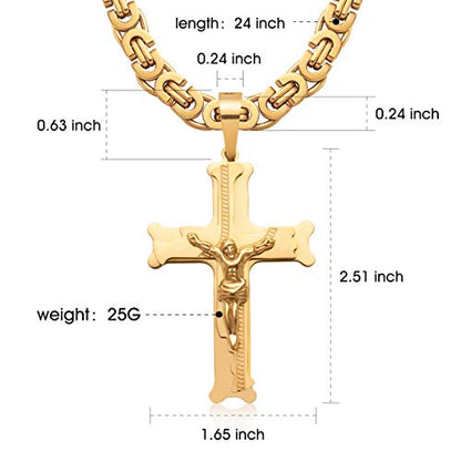 Mens Stainless Steel Silver Gold Jesus Cross Pendant Necklace Chain Bracelet Set Jewelry 45/50/55/60/65/70/75cm - style: Style 03-Color Yellow