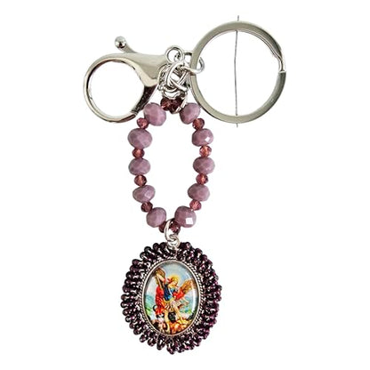 Sabeli Handmade Keychain Clip Holder - Catholic Rosary Bead Prayer - Religious Gifts Men Women - Llavero Catolico Regalo - color: Archangel Michael Purple