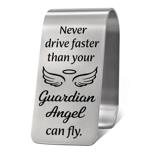 Never Drive Faster Than Your Guradian Angel Car Visor Clip Gifts - color: Siliver