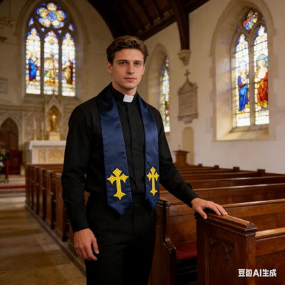 Choir Stole with Cross Embroidery for Church, Ideal for Costume,72" - color: Royal Blue