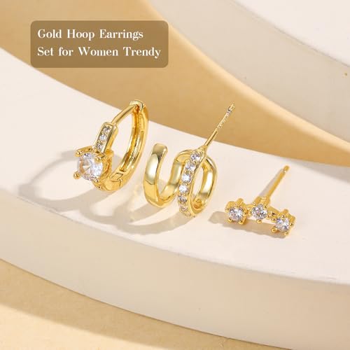 18K Gold Plated Hoop Earrings for Women, NICKEL-FREE & HYPOALLERGENIC, Timeless Jewelry Gift - color: Gold-C