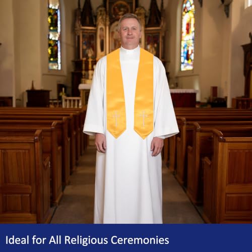 Clergy Stole, Choir Stole with Cross Embroidery 60'' - color: Gold