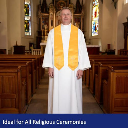Clergy Stole, Choir Stole with Cross Embroidery 60'' - color: Gold