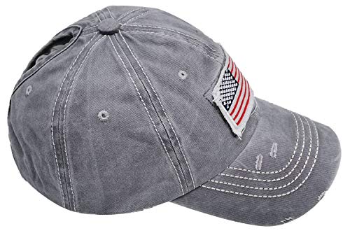 Women American Flag Ponytail Hat, Embroidery Adjustable Washed Distressed Messy Bun Baseball Cap … - color: Us Flag -Gray