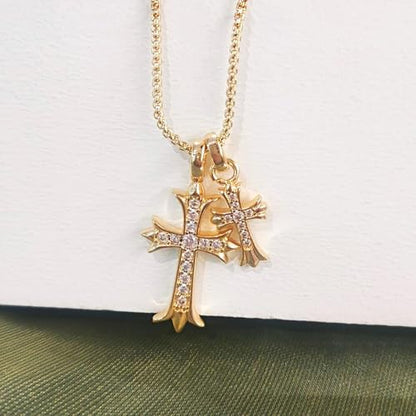 Zeffy Cross Necklace for Women,18K Gold/Silver Plated Tiny Cubic Zirconia Cross Pendant Necklace for Women Simple Layered Cross Necklaces for Women - color: Gold CZ Double Cross
