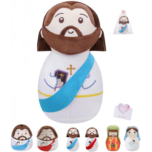 Christian Jesus Stuffed Bible Plush - Classic Religious Savior My Friend Jesus Plush Doll Toys with Smile Religious, Party Favors Gift for Kids Baptism Prayer Gift10 Inch - style: Bible jesus Blue