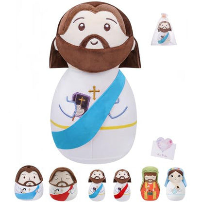 Christian Jesus Stuffed Bible Plush - Classic Religious Savior My Friend Jesus Plush Doll Toys with Smile Religious, Party Favors Gift for Kids Baptism Prayer Gift10 Inch - style: Bible jesus Blue
