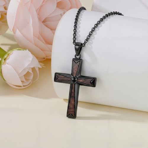 Cross Necklace for Men 925 Sterling Silver Cross Ebony Wooden Ankh Raven Praying Hands Crucifix Amulet Religious Jewelry Gifts for Men Women - color: Cross16
