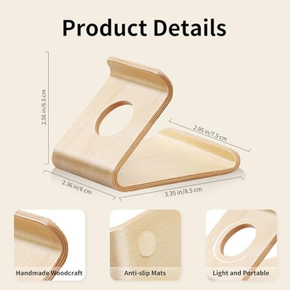 Cell Phone Stand for Desk - Office Wood Portable Desktop Phone Holder for Bed - color: Birch