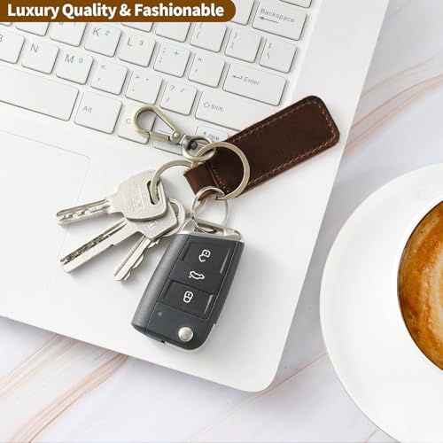 Jack&Chris Genuine Leather Car Keychain, Universal Key Fob Keychain, Leather Key Chain Holder for Men and Women, JC306 - color: Red Brown