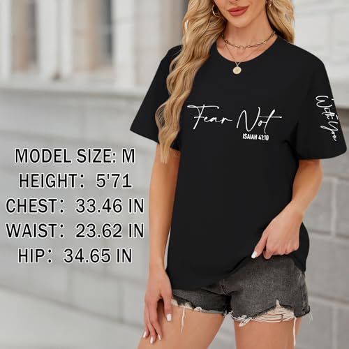 Fkatuzi Christian Jesus Faith Shirts for Women God Bible Verse Religious Tshirts Inspirational Graphic Tees Cotton Tops - color: Black, size: Medium