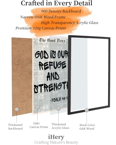 iHery 12x16in Psalm 46:1 God Is Our Refuge Framed Christian Wall Art - color: Black Frame Psalm 46, size: 16"L x 12"W