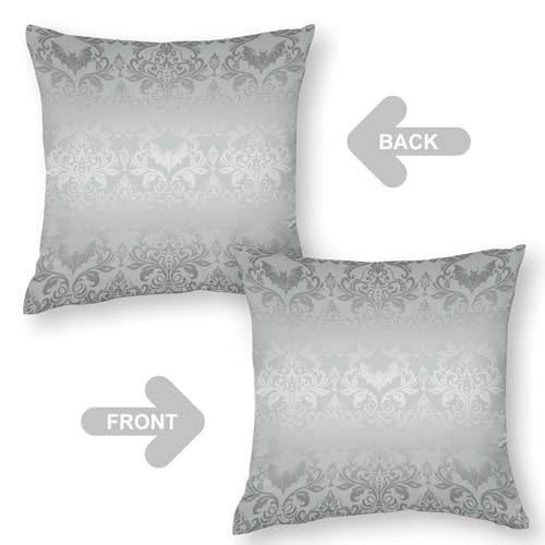 Damask Gothic Vintage Throw Pillow Cover Antique Silver Floral Victorian Goth Couch Sofa Pillowcases Bat Bats Skull Bone Bohemian Pillows Cushion Case for Farmhouse Bed Chair 18x18inch - color: Damaskblack-7
