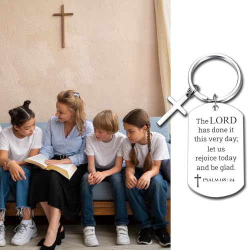 GiftYou Inspirational Scripture Metal Key Chains with Cross Pendant - Bible Verse Keychain Religious Gift for Christian - color: Psalm 118:24