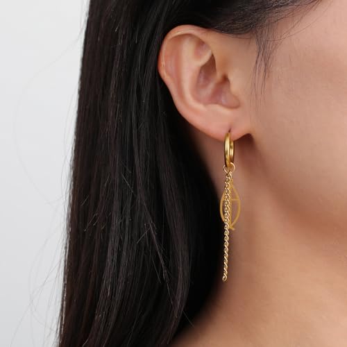Ichthus Fish Dangle Earrings Ichthus Cross Earrings Christian Jesus Fish Earrings Religious Jewelry Christian Symbols Accessories Gift for Women - color: Ichthus Cross goid