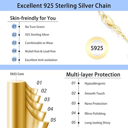 Jewlpire 18k Gold Plated 925 Sterling Silver Chain Necklace for Women, 1.1mm Cable Chains Necklace Thin & Dainty & Sturdy Women's Chain Necklaces, 14/16/17/18/20/22/24 Inches - color: Gold, size: 14 Inch