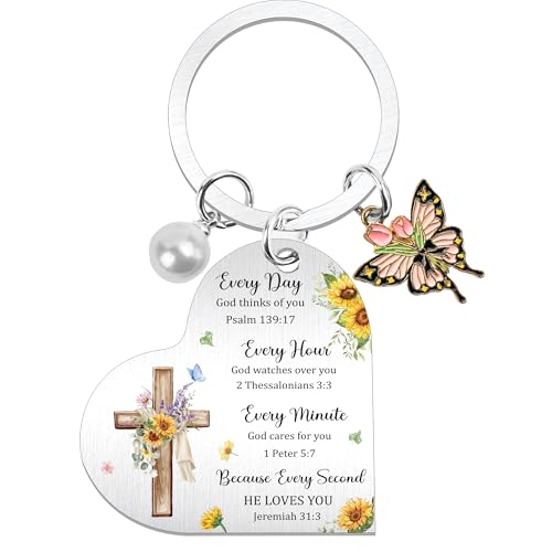 Inspirational Keychain for Women, Appreciation Gift for Mother Daughter Best Friend, Christmas Key Ring - style: Cross Floral