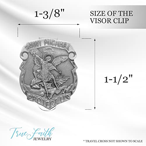 True Faith Jewelry Pewter Shield St Michael Car Visor Clip, Archangel Patron Saint Gifts for Men and Women, Fine Pewter (92% Tin), 1-3/8 x 1-1/2 Inch - size: St. Michael (Shield) 1