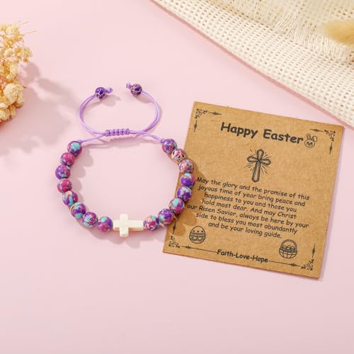 First Communion Confirmation Gifts for Girls, Cross Natural Beads Bracelet Christian Religious Jewelry Gifts for Kids Teen Girls - style: Style-2
