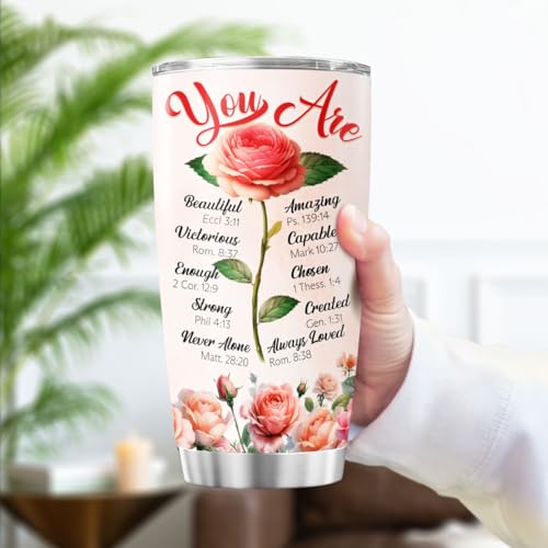 Christian Inspirational Gifts for Women with Bible Verses, Religious Floral Rose Design Stainless Steel 20oz Tumbler, Motivational Faith-Based Gift for Mom Sister Friend Birthday - color: Christian Faith 50