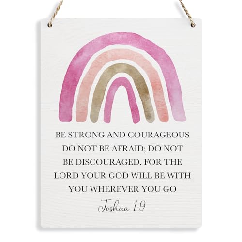 Inspirational Boho Scripture Wall Art Bible Verses Joshua 1:9 Wooden Hanging Sign Prayer Room Decor Religious Gift Christian Wall Decor for Home Office Bedroom Baby Boys Girls Room Nursery 8x10 Inches - color: Joshua 1:9.