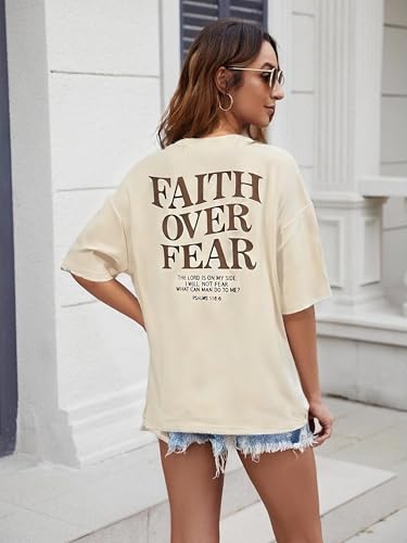 Faith Over Fear Shirt for Women Graphic Shirts Oversized Graphic Christian Tshirts Tees Tops - color: Apricot, size: Large