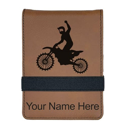 LaserGram Mini Padfolio with Notepad and Pen, Motocross, Personalized Engraving Included (Dark Brown) - color: Dark Brown