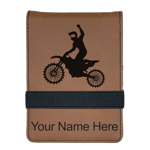 LaserGram Mini Padfolio with Notepad and Pen, Motocross, Personalized Engraving Included (Dark Brown) - color: Dark Brown