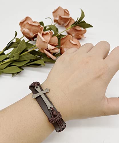 WAINIS 8PCS Braided Leather Cross Bracelets for Men Women