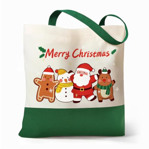 Canvas Tote Bag with Zipper, Halloween Trick or Treat Bags for Kids Bulk - color: [A0] Christmas - Beige