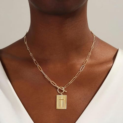 CHESKY Cross Necklace for Women Trendy, Dainty 14K Gold Plated Paperclip Charm Necklace for Womens Chunky Cross Pendant Necklace Gold Jewelry Religious Christian Gifts for Christians - color: Cross-GD